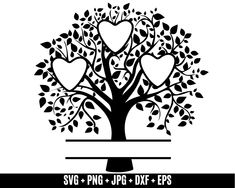 a black and white tree with hearts on it