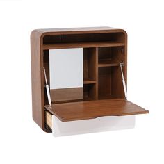 a wooden desk with two drawers on it