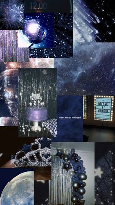 a collage of photos with stars and planets in the background