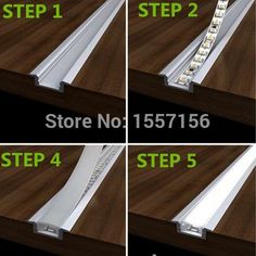 four steps showing how to install led strip lights