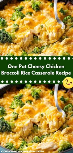 one pot cheesy chicken broccoli rice casserole recipe with text overlay