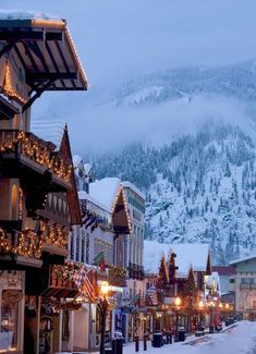 the town is decorated with christmas lights and decorations