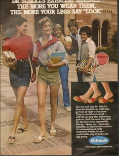 1983 Print ad for Dr. Scholl's exercise sandals`retro shoes Fashion photo | eBay Dr Scholls Sandals Outfits, 80s Retro Fashion Women, 1980s Casual Fashion, Dr Scholls Shoes Outfit, 1980s Aesthetic Fashion, Retro Shoes 70s, 1980s Summer Fashion, Real 80s Photos, Vintage Summer Outfits Retro Style