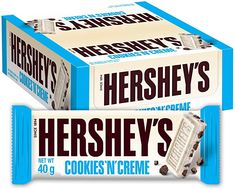 hershey's cookies in creme bars are shown on the front and back