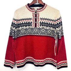 Cambridge Dry Goods Red Cream Black Fair Isle 100% Wool Holiday Winter Ski Pullover Sweater New Size L Red Cream Black 100% Wool Quarter Neck Pullover Metal Silver Tone Scroll Triple Hook And Loop Closure (Extra Included) Fair Isle, Nordic, Scandinavian Patterns Ski, Lodge, Cabin, Aspen, Telluride, Holiday, Winter, Christmas, Warm, Cozy, New, Gift Armpit To Armpit 22” Shoulder To Hem 24” Sleeve 24” Condition: New With Tags Please Review All Photos For Clarification Questions Are Always Welcome S Best Cardigans, Hygge Style, Pink Cable Knit Sweater, Houndstooth Sweater, Nordic Sweater, Lodge Cabin, Nordic Scandinavian, Sleeveless Sweater Vest, Dressy Shirts