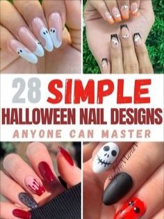 Halloween Nails 2024 Simple, Easy Halloween Short Nail Designs, Cute Easy Halloween Nail Designs, Easy Gel Halloween Nails, Easy Halloween Nails Design Simple, Acrylic Nail Designs Halloween Simple, Simple Nail Art Halloween, Halloween Mani Pedi, Spooky Halloween Nails Easy