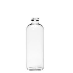 an empty glass bottle is shown on a white background