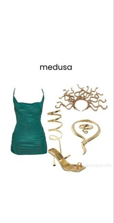 a woman's dress and shoes with the words medusa