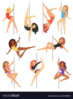 woman pole dancing in different poses - people characters