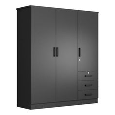 a large black cabinet with drawers and doors