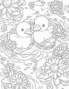 Baby ducks on the water spring coloring page Aesthetic Adult Coloring Pages, Coloring Book Pages Aesthetic, Printable Spring Coloring Pages, Coloring Pages For Grown Ups, Spring Coloring Pages, 강아지 그림, Princess Coloring Pages, Dinosaur Coloring Pages