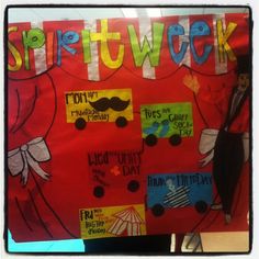 a bulletin board with pictures and words on it that say, spirit week in different languages