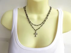 Beaded Cross Necklace, Edgy Jewelry, Ideal Wardrobe, Beaded Cross, Dope Jewelry, Jewelry Lookbook, Hematite Beads, Double Chain, I Love Jewelry