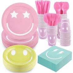 PRICES MAY VARY. Preppy Party Favors: this preppy party set includes 50 servings, with 50 pieces of 9-inch paper plates, 50 pieces of 7-inch plates, 50 paper cups, 50 napkins, 50 sets of plastic forks, knives, spoons, totaling a combination of 350 pieces; with ample supplies for your gathering, providing you a delightful dining party experience! Smile Face Design: our preppy party decorations are printed with 4 diverse smile face, fun and cute, each radiating a vibrant and playful atmosphere; th Preppy Decorations Party, Preppy Bday Ideas, Nine Is A Vibe Birthday Party, 9 Is A Vibe Birthday Party, Preppy Birthday Decor, Patch Party Birthday, Pastel Decorations Party, Two Cool Birthday Party Girl