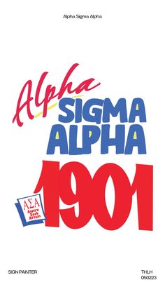 an advertisement for the alphia sigma alphabet, with red and blue letters