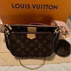 Brand New Louis Vuitton Multi Pochette Accessories Light Pink This Particular One Was Made In France. Will Come With Box And Dust Bag. Please See Pictures. Bought It For $2570 Plus Tax (W/ Tax $2769). Unfortunately I No Longer Have The Receipt With Me. The Multi Pochette Accessoires Is A Hybrid Cross-Body Bag With Multiple Pockets And Compartments That Brings Together A Pochette Accessoires, A Mini Pochette Accessoires And A Round Coin Purse. Fashioned From Monogram Canvas With A Mini Monogram P Multi Pochette Louis Vuitton, Round Coin Purse, Pochette Louis Vuitton, Pochette Accessories, Louis Vuitton Multi Pochette, Pink Monogram, Louis Vuitton Pochette, All Things Beauty, Monogram Canvas