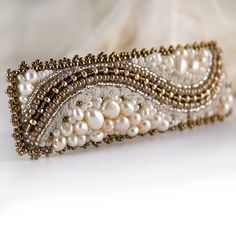 Handmade Barrettes, White Ivory Wedding, Beads Brooch, Pearl Hair Piece, Silk Bangles, Beaded Hair Clips, Beads Craft Jewelry, Beadwork Embroidery, Handmade Hair Clip