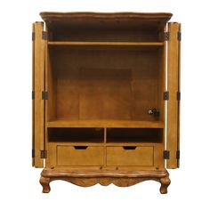 an old wooden cabinet with drawers and shelves