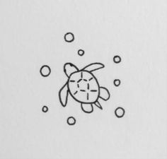 a drawing of a turtle swimming in the water with bubbles around it's head