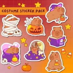 various stickers that include teddy bears and pumpkins