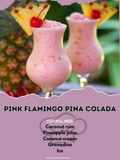 pink flamingo pina cola with pineapple and cranberry on the side