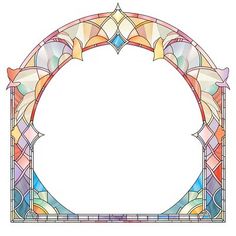 a stained glass window with an arch in the middle