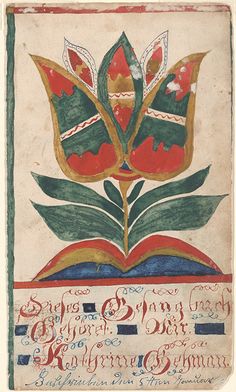 an old book with flowers and leaves on the cover is shown in red, green, and blue