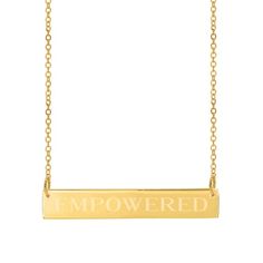 This engraved name rectangular bar Necklace is simple and understated but also super chic. 14K Yellow Gold Over Sterling Silver Horizontal Bar Name Necklace With 18 inch Link Chain. Rather than the classic bar engraving, this engraved bar Necklace features pierced lettering to create a more modern, contrasting design. For adult women. Size: one size.  Gender: female. Grandma Necklace Birthstone, Engraved Bar Necklace, Classic Bar, Layered Choker Necklace, Bar Necklace Personalized, Womens Chokers, Layered Chokers, Multi Layer Necklace, Bear Necklace