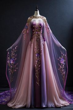 Purple Elven Dress, Purple Gold Wedding Dress, Purple Queen Dress, Fantasy Robes, Magical Gown, Faerie Fashion, Amethyst Dress, Elf Dress, Dress Tips