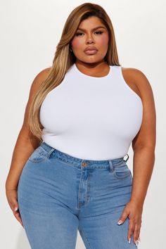 Available In White. Racerback Crew Neck Sleeveless Snap Button Closure Ribbed Stretch Final Sale 96% Cotton 4% Spandex Imported | Model Attitude Racerback Bodysuit in White size 3X by Fashion Nova White Stretch Racerback Bodysuit, White Seamless One-piece Bodysuit, White Sleeveless Cutout Bodysuit, White V-neck Bodysuit For Swimming, White Seamless V-neck Bodysuit, Search By Photo, Jean Top, Jeans Jumpsuit, Matching Dresses