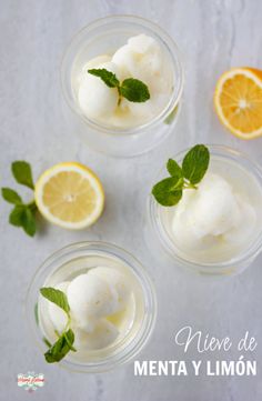 lemon mint sorbet in small glass bowls