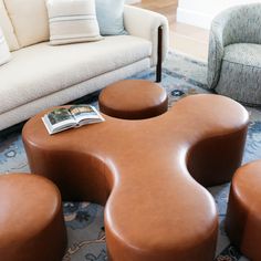 a living room filled with furniture and a book on top of the coffee table in front of it