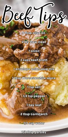 beef tips and gravy over mashed potatoes Beef Tips Recipe, Stew Crockpot, Stew Beef, Beef Tips, Stew Meat, Recipes Crockpot