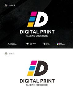 the logo for digital print is shown in black and white, with colorful squares on it