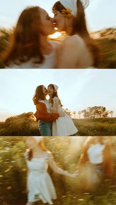 LGBTQ+ couple in a flower field for engagement photos Lgbtq Photos, Hippie Engagement Photos, Non Traditional Engagement Photos Ideas, Wlw Engagement, Wlw Wedding Ideas, Wlw Couple Photos