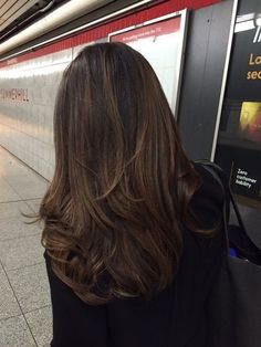 Long Layers Medium Length Hair Thick, Dark Hair Amber Highlights, Neutral Brown Highlights On Dark Hair, Brunette Hair Inspo Color, Brown Hair With Highlights And Layers, Edgy Long Haircut, Old Money Brunette Hair, Subtle Highlights For Dark Hair, Mocha Hair