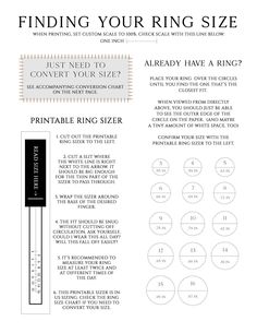 the ring size guide is shown with instructions for how to fit it and where to use it