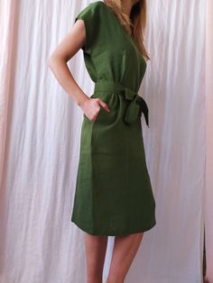 "Linen dress for women, it's elegant, minimalist, and is sure to compliment every occasion, from formal gatherings to outings with friends. Made from 100% European flax, length is ± 110 cm (43\") Before placing an order, check the approximate measurements given below. If you are unsure about your size or would like to adjust the length of the item, you could leave your personal measurements (height, bust, waist and hips) in a personalization box. SIZE and FIT Size XS Bust 85cm / Waist 66cm / Hip Cotton Non-stretch Solid Color Midi Dress, Elegant A-line Dress With Relaxed Fit, Plain Linen Dress For Spring, Casual Dresses With Straight Neckline For Daywear, Cotton Non-stretch Dresses With Pockets, Linen Dress For Daywear, Solid Color Linen Dress For Daywear, Solid Dress With Straight Neckline For Summer, Sleeveless Linen Dress In Solid Color