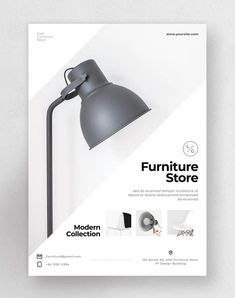 a poster with an image of a grey lamp on it and the words furniture store below