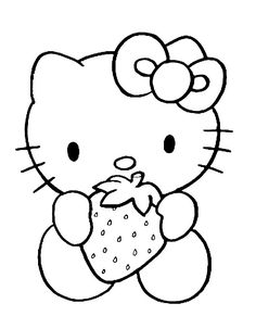 hello kitty holding a strawberry coloring page