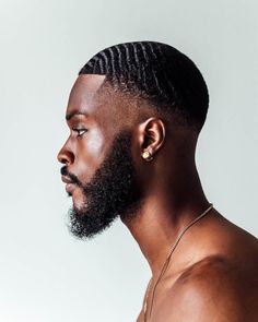 Black Men Portraits, Black Man Beard Styles, Black Man Portrait Photography, Black Man Side Profile, Black Man Haircut, Short Haircut Round Face, Black Male Haircuts, Black Man Aesthetic, Black Men Art