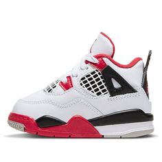 Best gifts for newborns/babies! Introducing the Air Jordan 4 Retro OG TD, a sneaker made just for toddlers. This limited edition sneaker is a replica of the original Air Jordan 4, which debuted in 1989. The sneaker is white with red accents, and features quarter panel netting, a red Jumpman icon on the tongue, and Nike branding on the extended heel tab. The foam midsole provides comfort and support for little feet, and the sneaker is sure to make a statement whether your toddler is running around the playground or just cruising around in style. Jordan 4 Outfits, Baby Jordan Shoes, Red And White Jordans, Bluey Toys, Dog Fashion Clothes, Original Air Jordans, Gifts For Newborns, Baby Jordans, Red Jordans