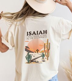 This unisex Boho Christian t-shirt features a beautiful design that showcases Isaiah 43:19 bible verse. With a soft and comfortable fabric, this tee is perfect for casual wear, whether you're at church, a Christian concert, shopping or sipping your favorite beverage and just while hanging with your friends. Rolled sleeves in picture is for styling purposes only. Printed on Cotton Bella and Canvas and Comfort Colors T-shirts (see colors in listing).  Make it an Oversized Tee for a current trendy look! Boho Christian Shirts Christian t shirts Jesus Shirt Love Like Jesus Christian Apparel Jesus Apparel Christian Crewneck Bible Verse Shirt Great Gift for Birthday or any occasion. Perfect for the gym, working out, hanging with friends or team mates...or even just out and about! * S I Z I N G * Unisex T Shirt Design, Christian Tees Ideas, What To Wear To A Christian Concert, Jesus Tshirt Design, Oversized T-shirt, Christian Shirt Ideas, Christian Tshirt Design Ideas, Printing On Tshirt, Trendy T Shirt Designs