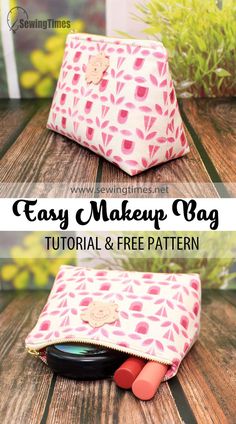 an easy make up bag is shown with the instructions for how to sew it