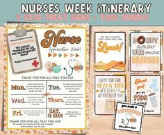 nurses week printables and cards with the words nurse on them, including an image of