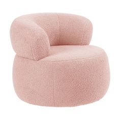 a pink chair that is made out of fluffy sheep's wool and sits on a white background