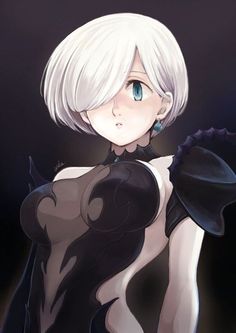 an anime character with white hair and blue eyes is posing for the camera while wearing black