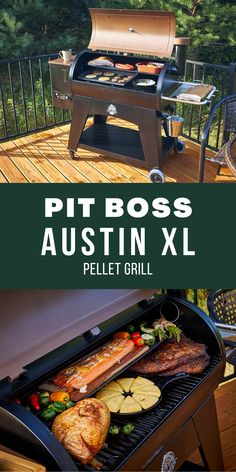 an outdoor grill is shown with the words pit boss austin xxl on it