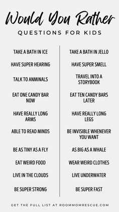 the words would you rather be able to say? in this printable list for kids