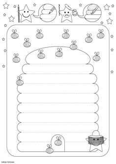 a blank paper with bees and stars in the background, for children's writing